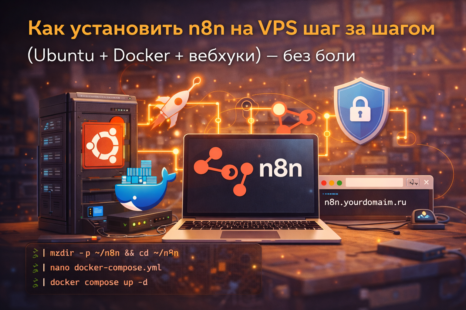 Установка n8n на VPS через Ubuntu и Docker с настройкой вебхуков