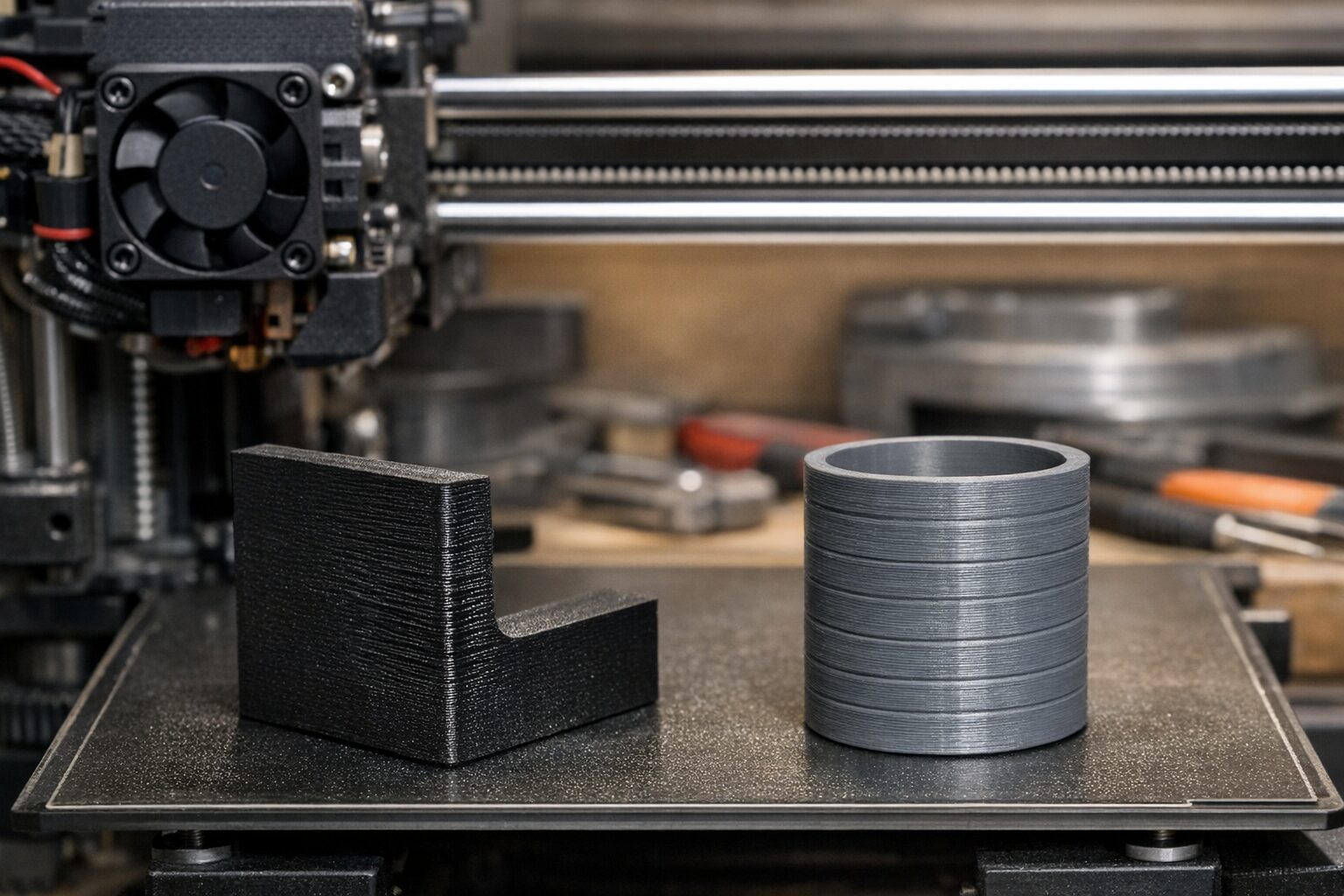 Рингинг на стенках 3D-детали рядом с образцом Z-banding на FDM-принтере