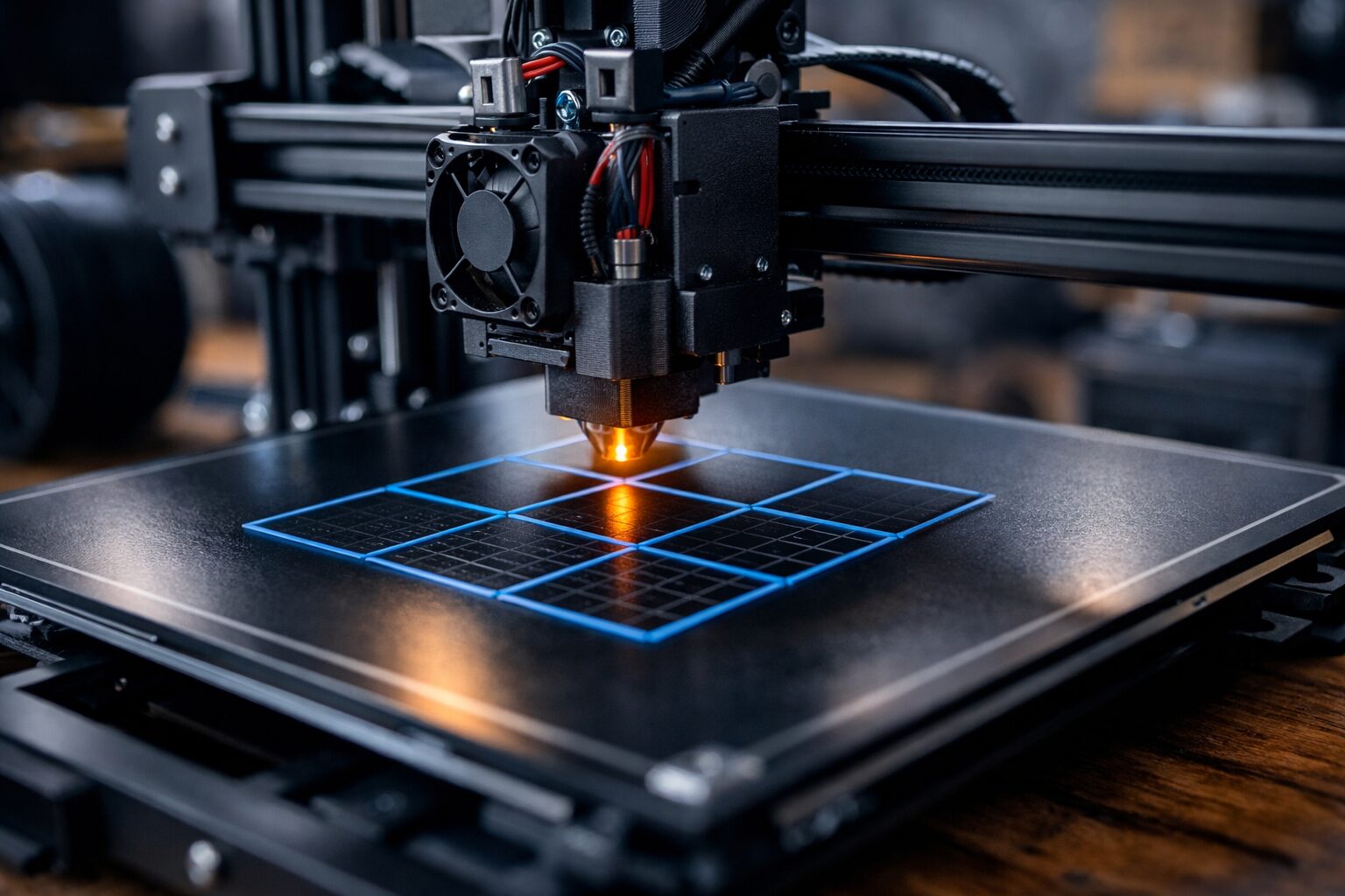 Тестовая сетка первого слоя на 3D-принтере во время калибровки Z-offset