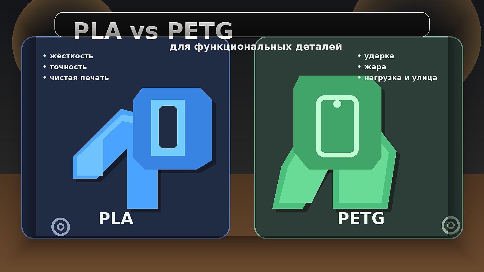 Сравнение PLA и PETG для функциональных деталей, кронштейнов, защёлок и корпусов в мастерской