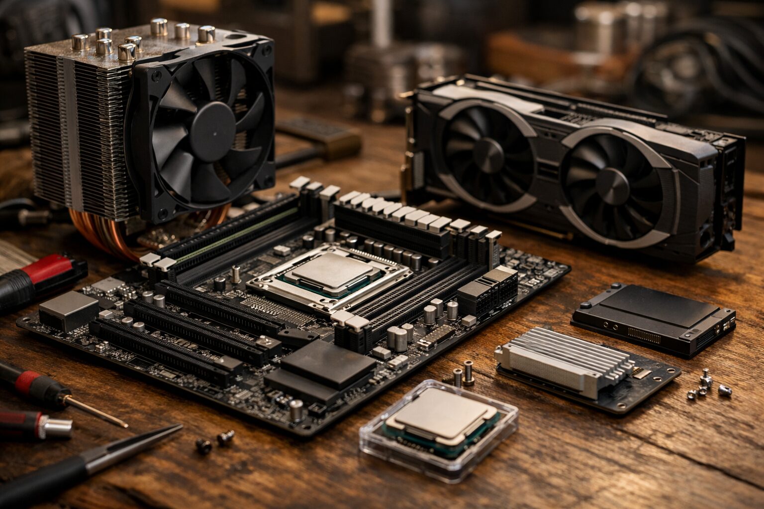 Комплект под сборку Xeon на верстаке: плата, кулер, память и видеокарта