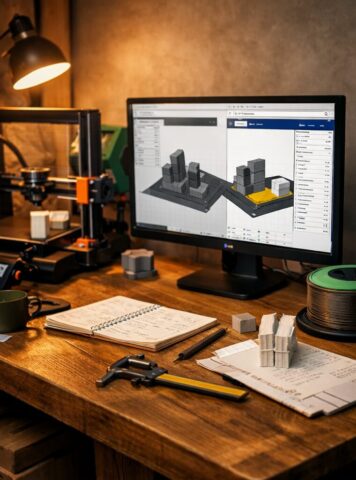Переход на новый интерфейс слайсера Верстак с 3D-принтером и монитором, где открыт слайсер с панелью настроек