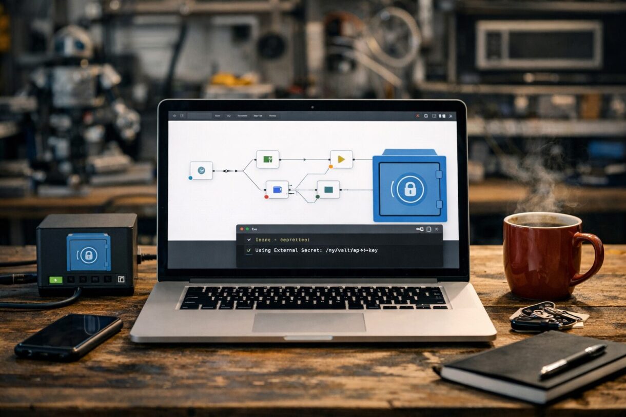Ноутбук с автоматизацией и внешним vault на рабочем столе