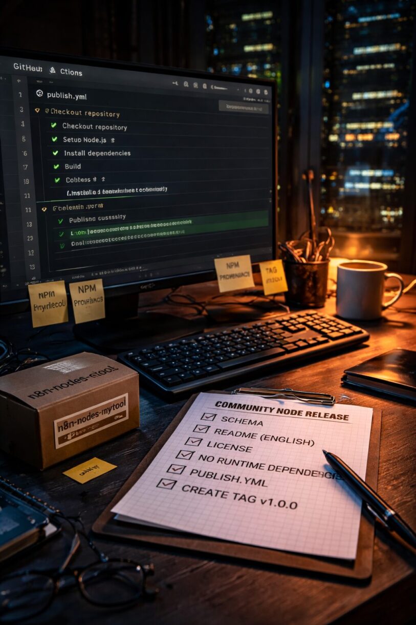 Подготовка релиза узла Разработчик готовит релиз npm-пакета и workflow публикации на рабочем столе