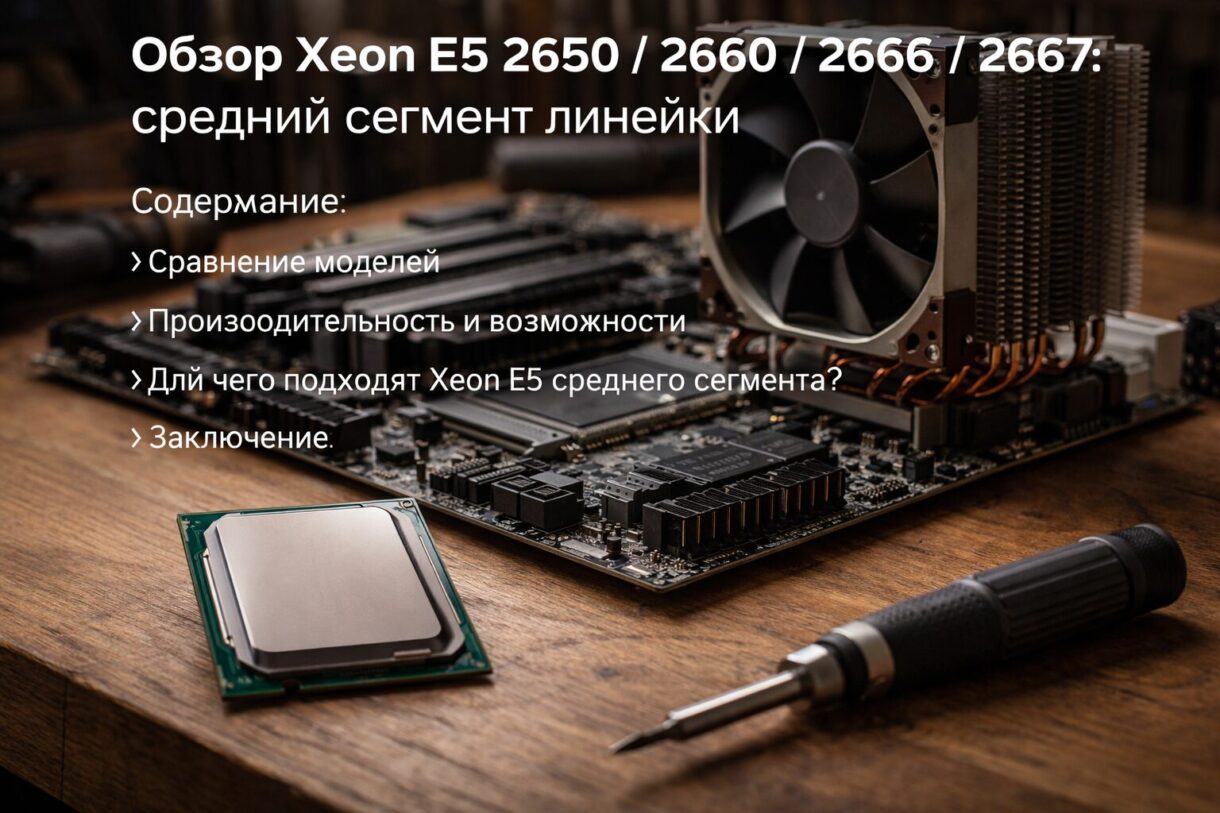 процессор и плата X99 на верстаке рядом с кулером и памятью
