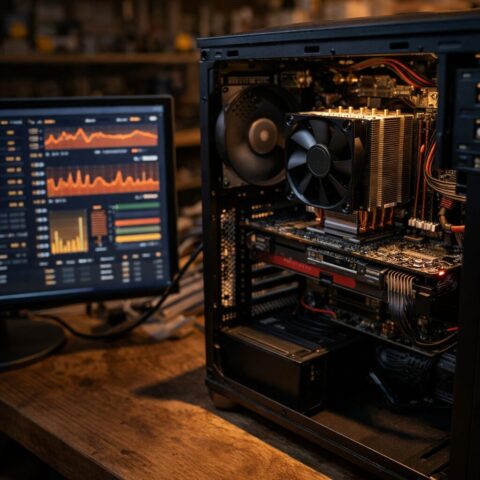 Два серверных процессора рядом с материнской платой LGA2011 на верстаке