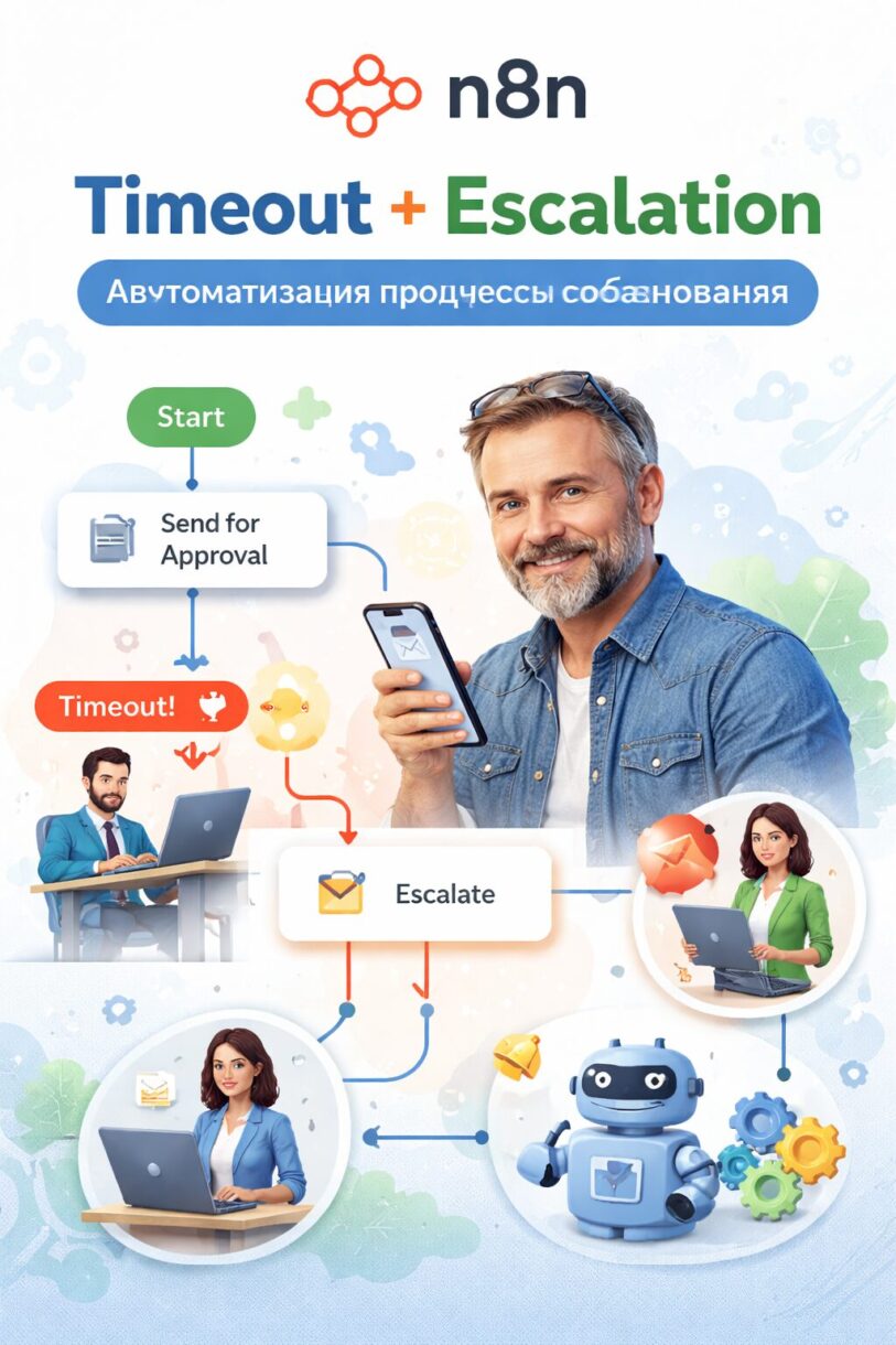 Сценарий согласования в мастерской Ноутбук с диаграммой согласования и телефон с уведомлением для менеджера