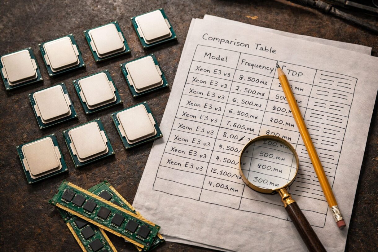 Xeon E3 v3 на стенде LGA1150 процессор на плате LGA1150 рядом с модулями DDR3 на рабочем столе мастера