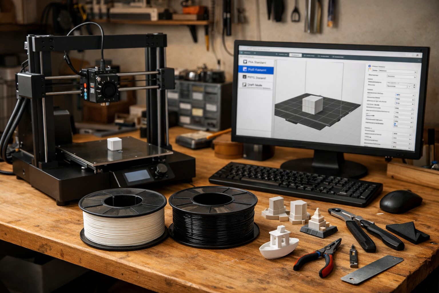 Рабочее место с FDM-принтером и базовыми профилями печати под PLA и PETG