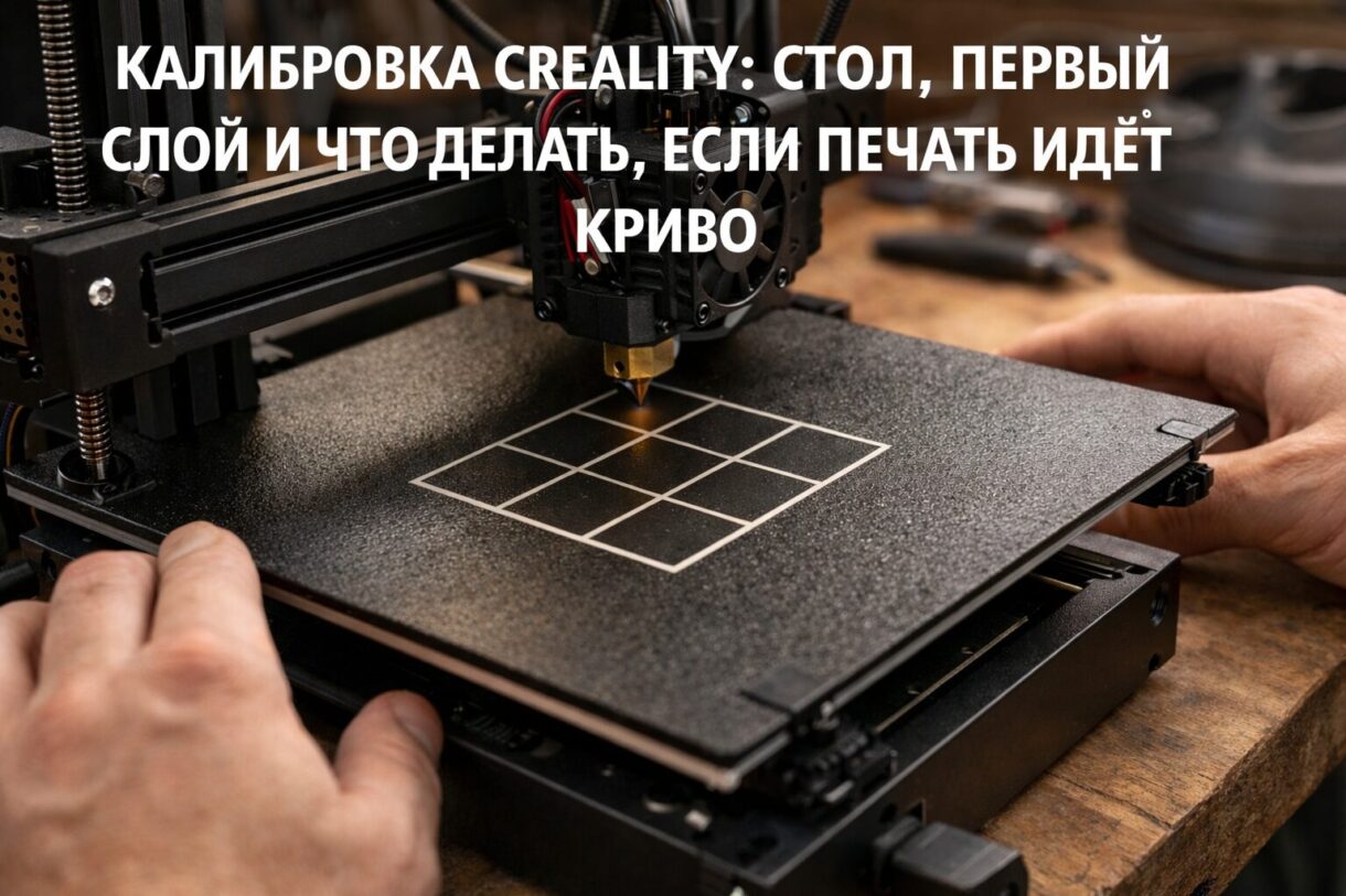 Калибровка стола и первого слоя Калибровка 3D-принтера на тесте первого слоя рядом со столом и соплом