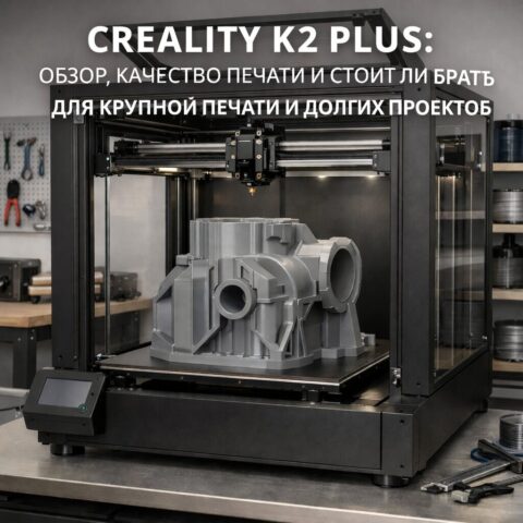 Крупноформатный 3D-принтер в работе Большой закрытый 3D-принтер печатает крупную техническую деталь в мастерской