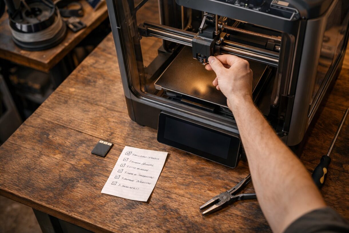 Экран 3D-принтера с обновлением системы и подготовкой к проверке