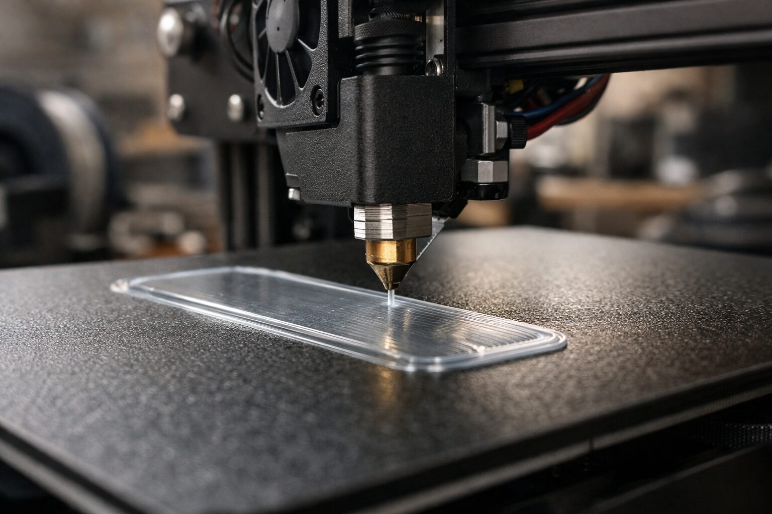 Первый слой PETG на текстурированном столе во время печати