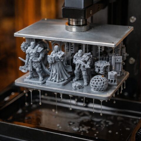 Смоляной принтер для миниатюр и деталей Смоляной 3D-принтер с большой платформой и напечатанными миниатюрами на столе