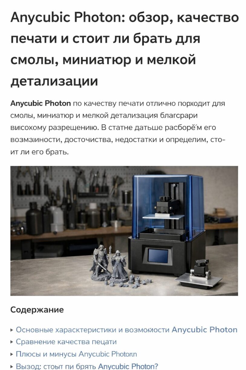 Компактный смоляной 3D-принтер с тёмным корпусом и полупрозрачным синим колпаком на рабочем столе