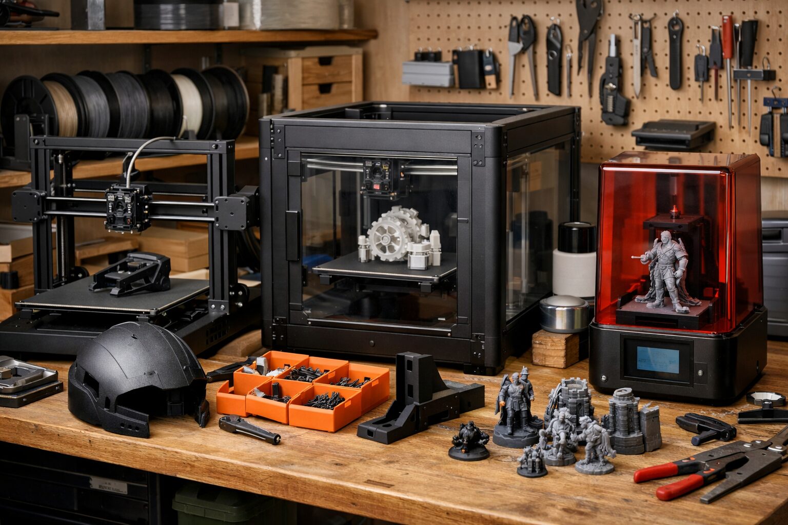 Домашняя мастерская с несколькими 3D-принтерами для разных задач печати