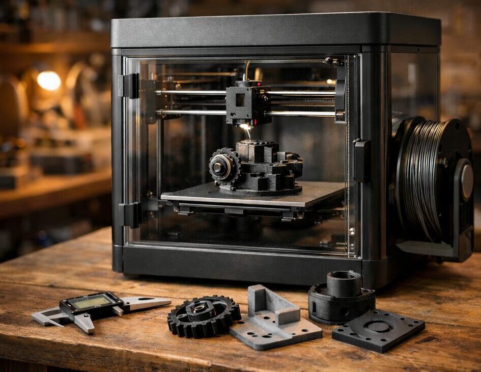 Закрытый 3D-принтер CoreXY на столе в домашней мастерской