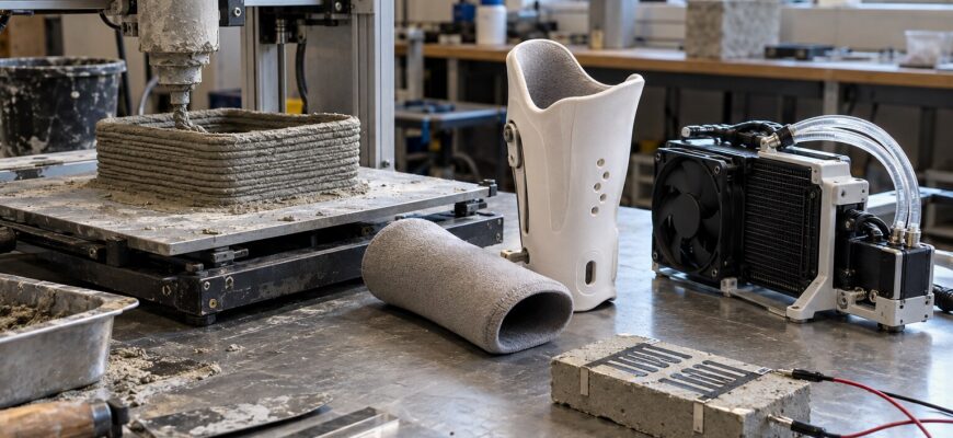Инженерные образцы бетонной 3D-печати, индивидуального крепления и деталей системы охлаждения