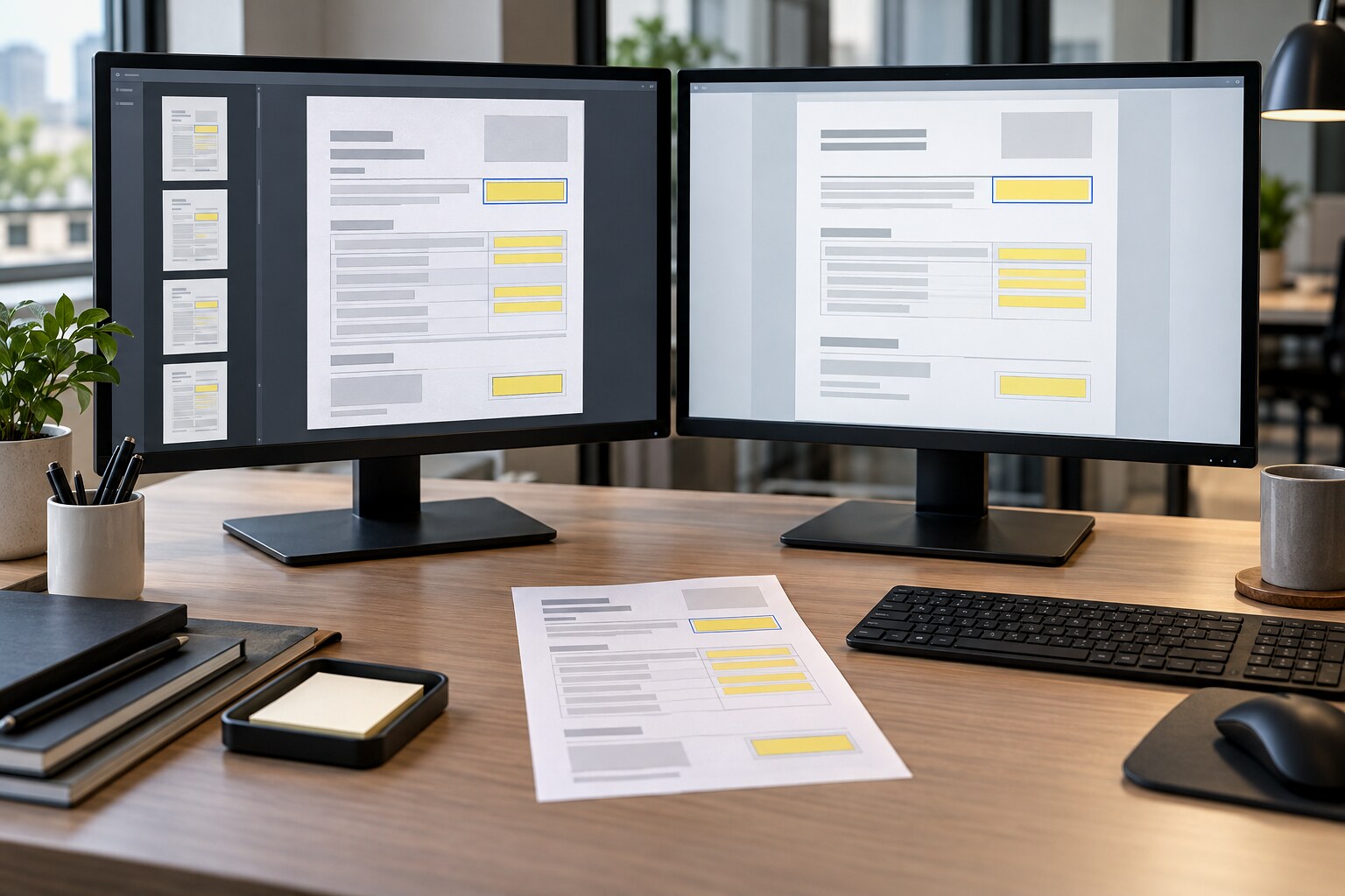 Сравнение исходного PDF с автоматически заполненным документом для проверки перенесённых данных